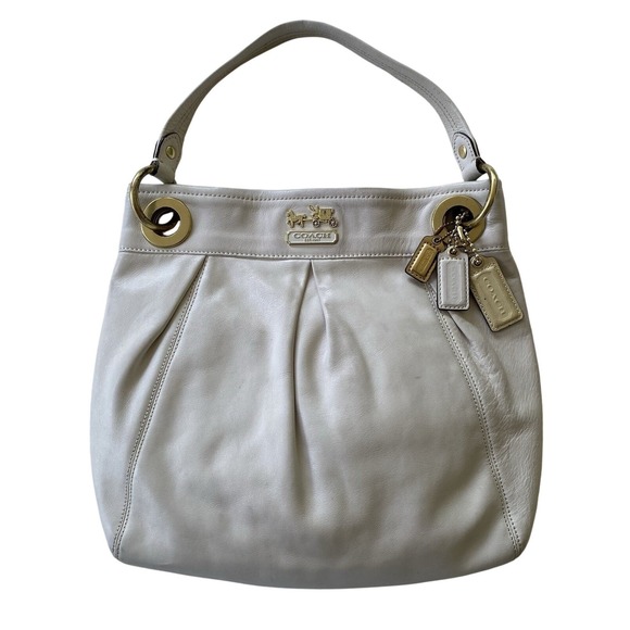Coach Handbags - Vintage Coach Pearl Ivory Leather Hobo Shoulder Handbag 14576 Gold Logo Pleated